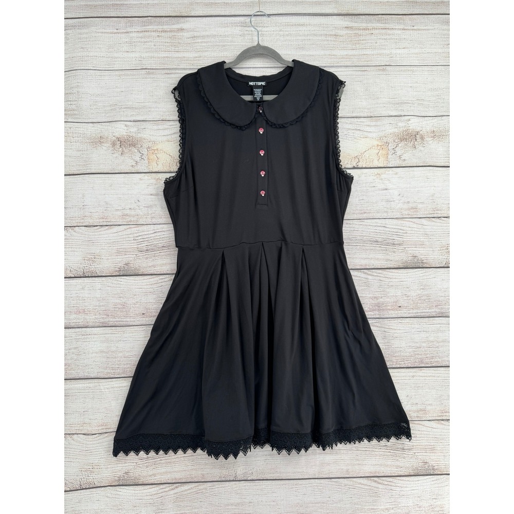 Hot Topic Fit & Flare Dress Women 3X Black Mushroom Button Peter Pan Collar Lace